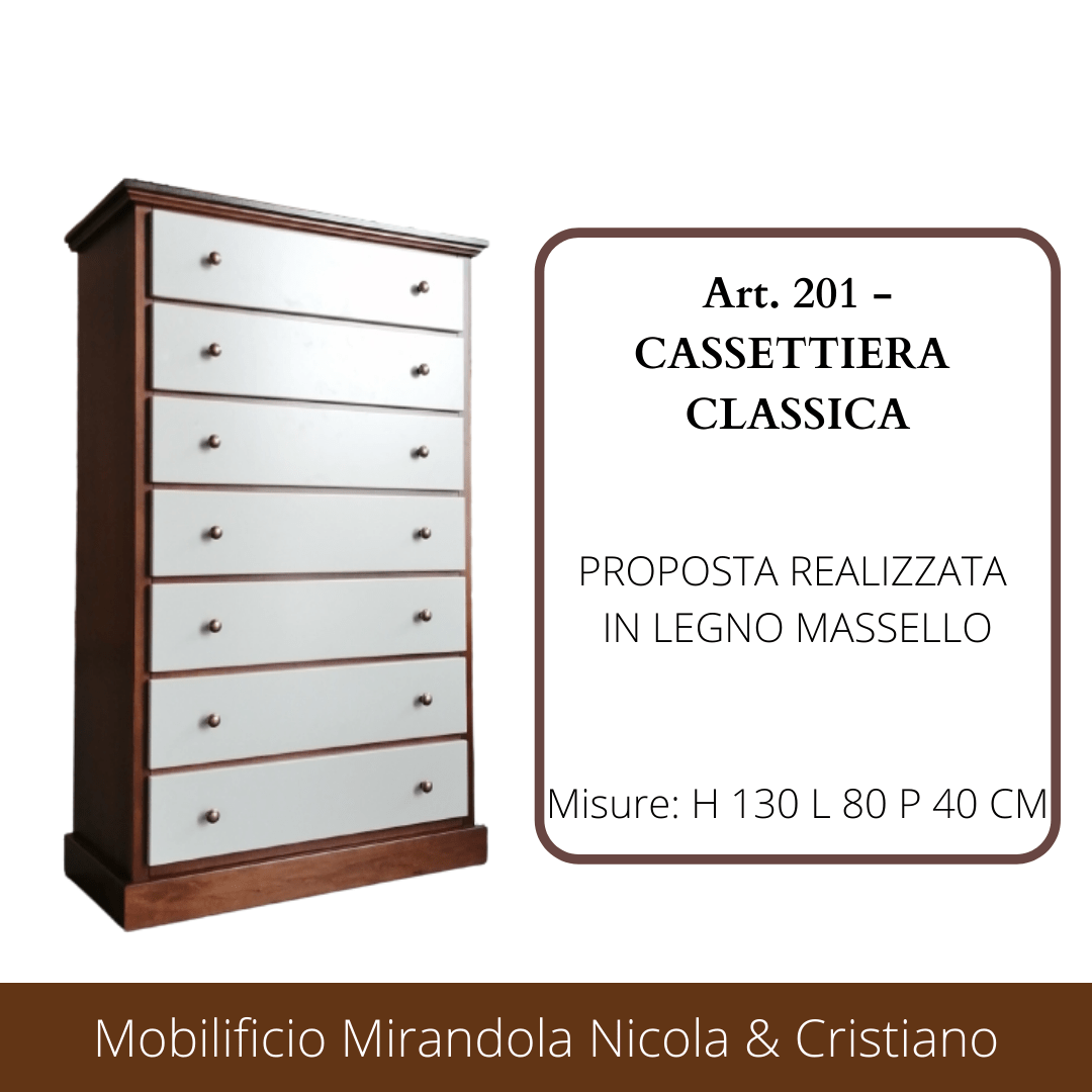 Art. 201 - Cassettiera classica avorio in legno - Mobilificio Mirandola