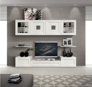 parete attrezzata design bianco opaco, parete attrezzata in legno bianco, parete attrezzata design L 250 in legno, parete componibile in legno L 250